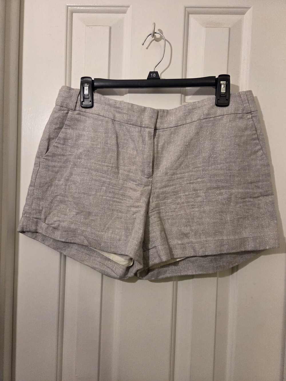 LOFT Women's Shimmer Silver Cream Metallic Linen-Blend Dress Shorts.  Size 6 - Picture 7 of 13